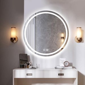 DELURA Espejo de baño redondo LED con luces, 3 colores de temperatura frontal, redondo, grande, espejo de tocador con luces, círculo antivaho DELURA Espejo de baño redondo LED con luces, 3 colores de temperatura frontal, redondo, grande, espejo de tocador con luces, círculo antivaho