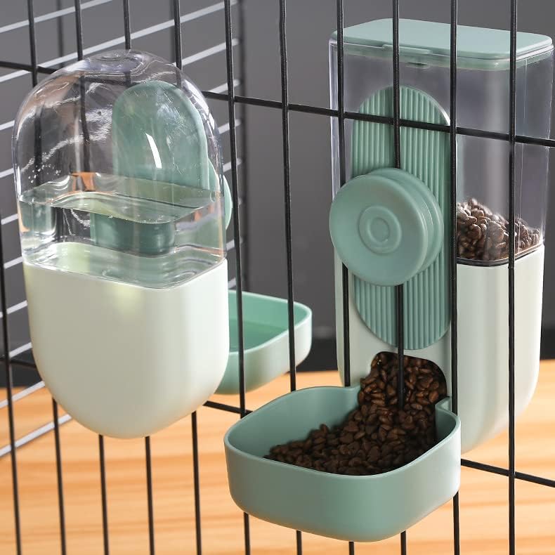 Hanging Cage Automatic Pet Food Water Dispenser 35oz, Gravity Refill Food and Siphon Suction Water Set for Medium Small Animals Puppy Cat Rabbit