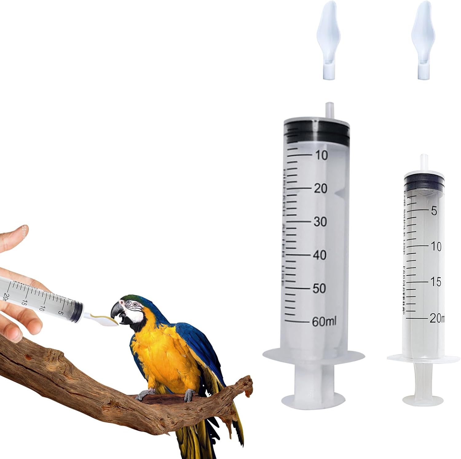 4 jeringas de alimentación para pájaros con 2 jeringas de 0.7 fl oz, 2 jeringas de 2.1 onzas líquidas y 4 cucharas de alimentación suaves,