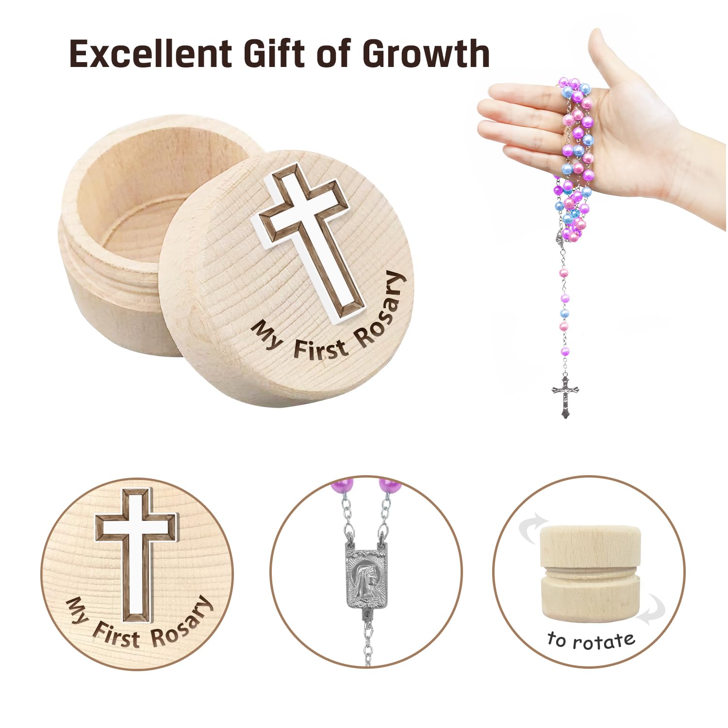 Regalos de bautismo católico, mi primer rosario y caja de recuerdo, juego de rosario, cuentas de rosario multicolor católicas para hombres, mujeres