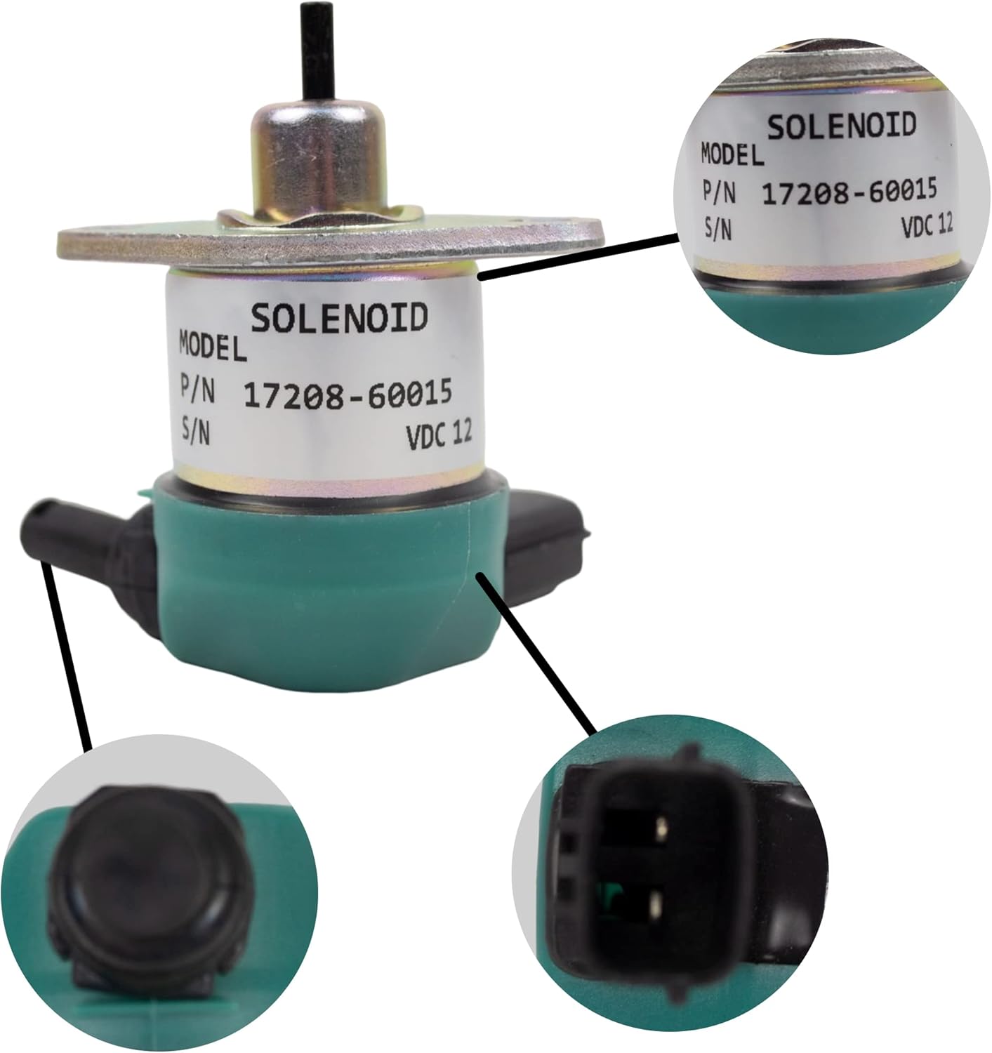 Solenoide de apagado de combustible de 12 V 17208-60015 17208-60016 17208-60017 17208-60010 compatible con Kubota V1205 V1505 V1305 D1105 D1005