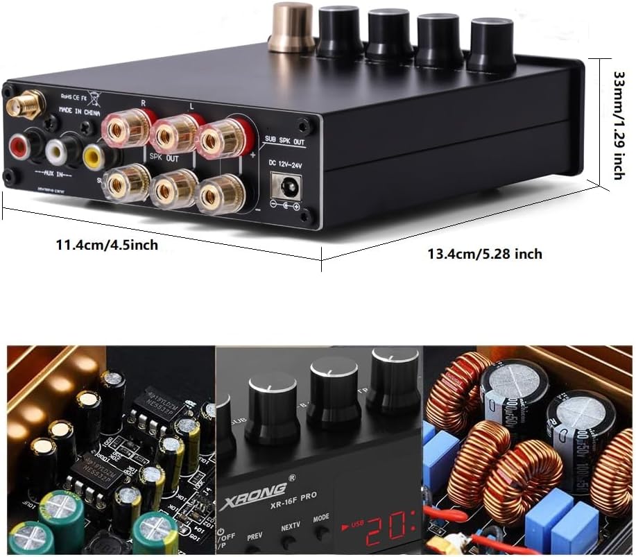Amplificador de potencia Bluetooth 5.1 100Wx2+100W estéreo HiFi 2.1 CH Amplificador de sonido digital 24Bit192kHz Clase D Amp USB DAC, soporte de