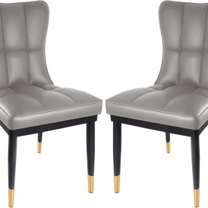 Juego de 2 sillas de comedor de piel sintética con respaldo alto, modernas y resistentes, tapizadas, asiento acolchado de esponja profunda con patas Juego de 2 sillas de comedor de piel sintética con respaldo alto, modernas y resistentes, tapizadas, asiento acolchado de esponja profunda con patas