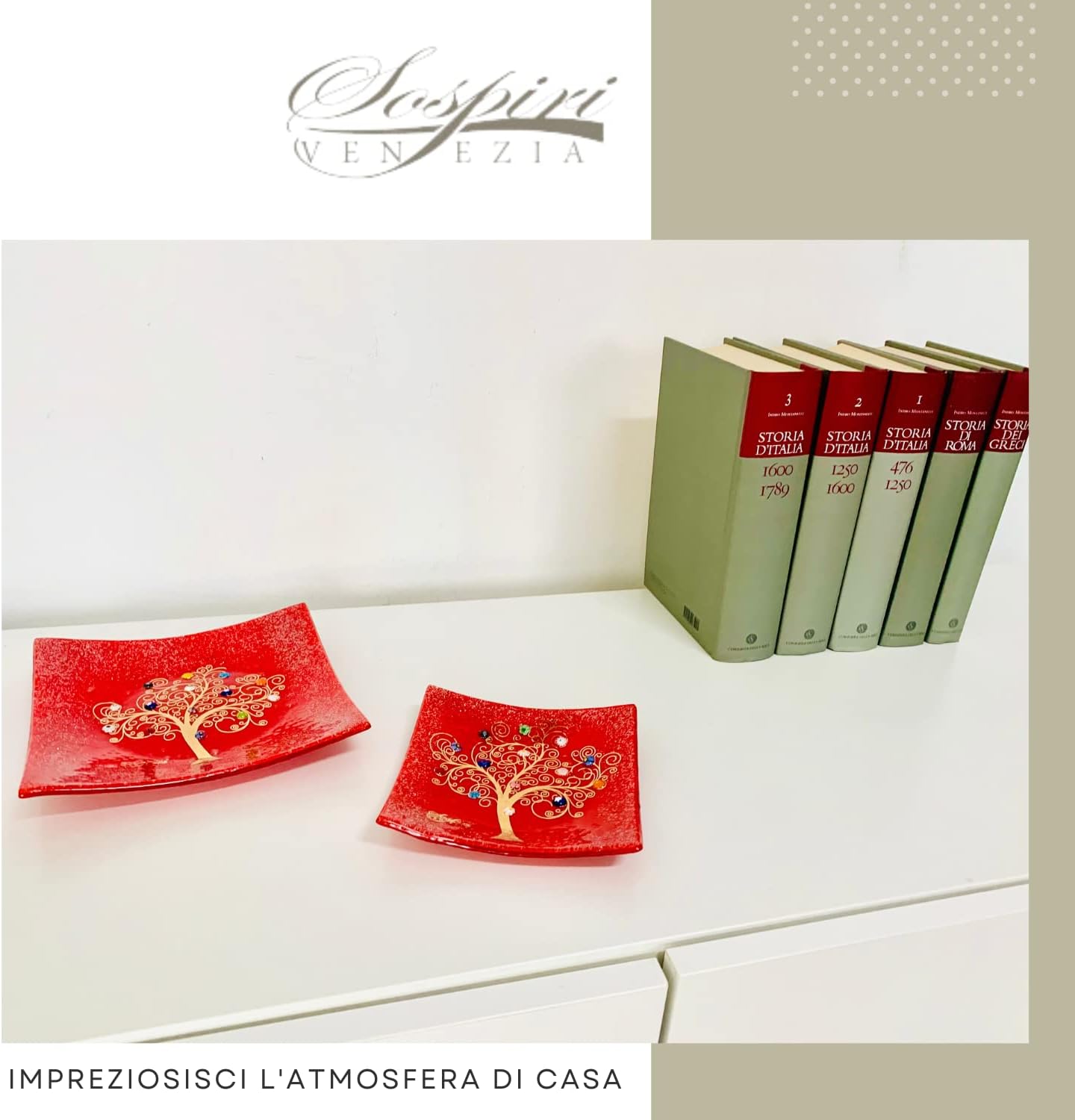 SOSPIRI VENEZIA Plato decorativo de cristal de Murano, cuenco decorativo de cristal, centro de mesa de regalo, árbol de la vida, bandeja para