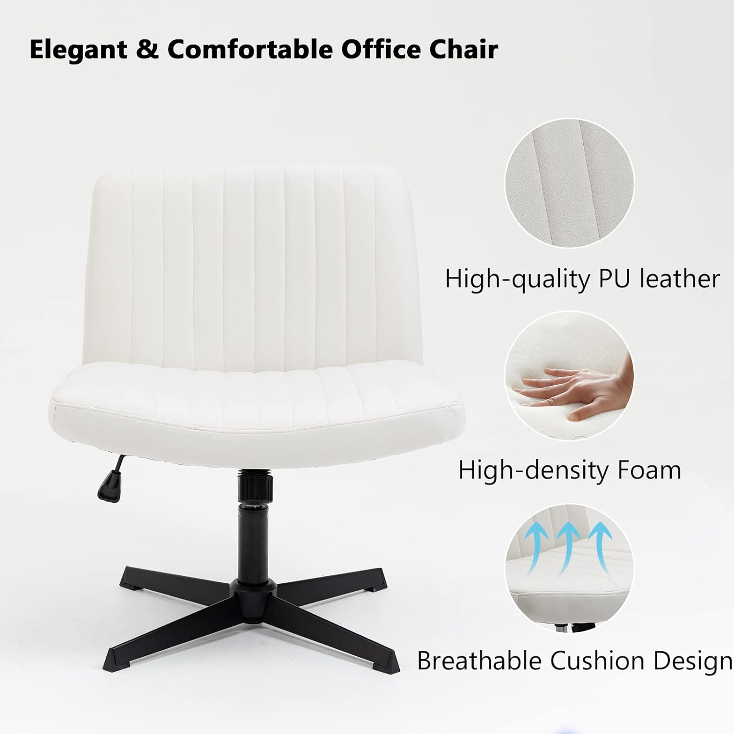 Pvillez Silla de escritorio de oficina sin ruedas, de piel sintética, sin brazos, silla de escritorio para oficina en casa, asiento ancho, silla de