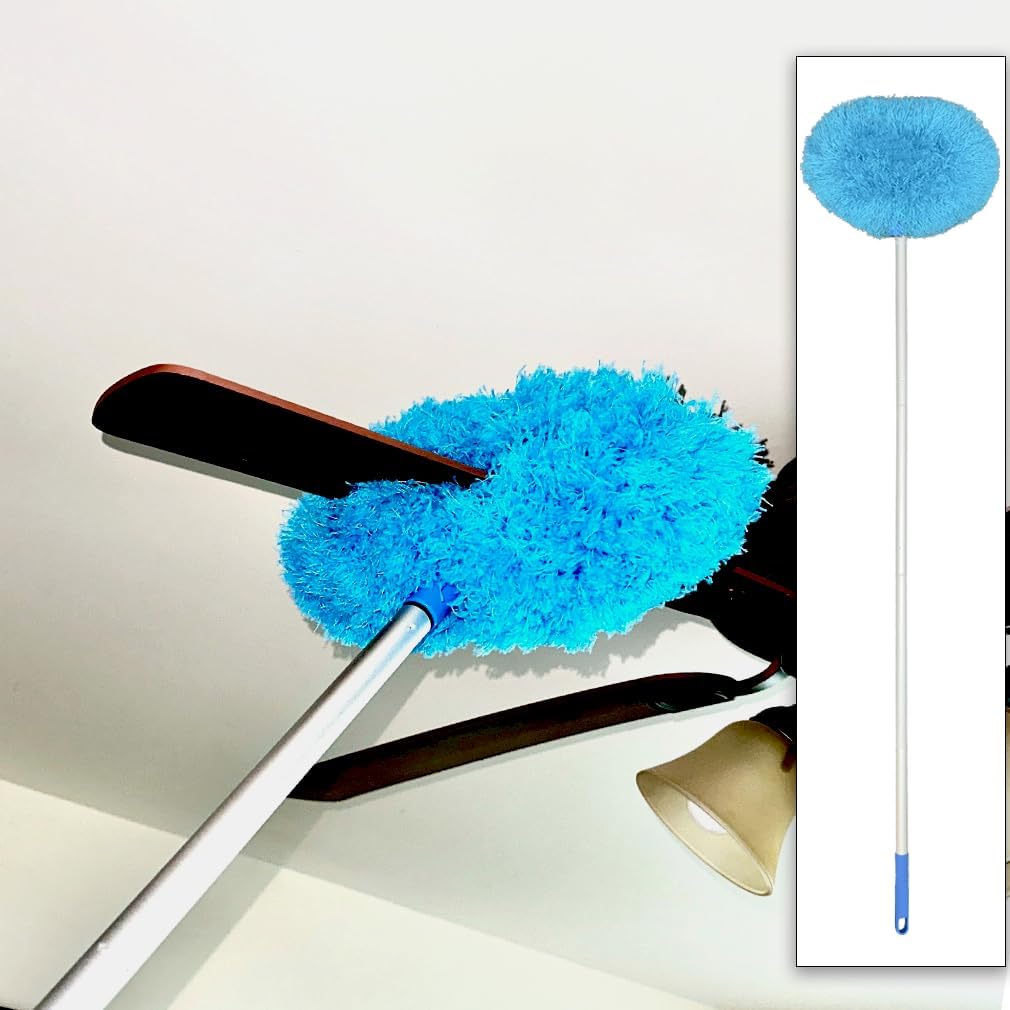 Evelots Paquete de 2 cepillos limpiadores de microfibra con alcance de hasta 12 pies, color azul