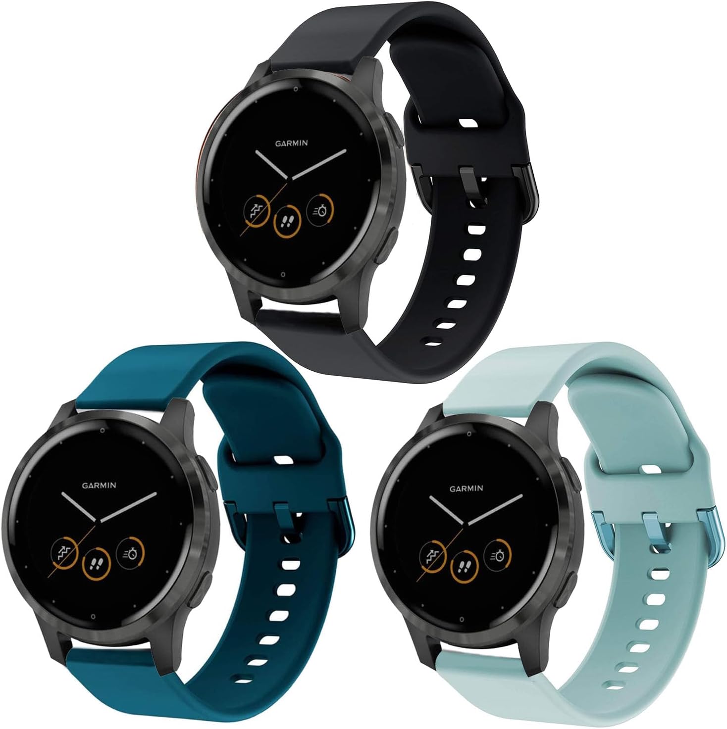 Paquete de 3 correas de reloj compatibles con Garmin Vivoactive 4SVenu 2S  Venu 3SVivomove 3S, 0.71 pulgadas, correa de repuesto de silicona suave