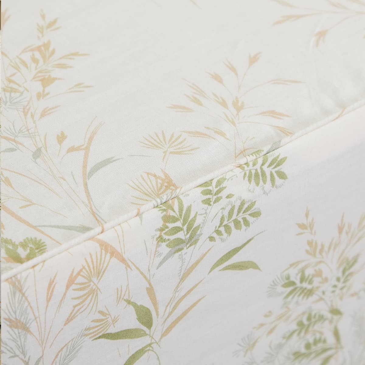 FADFAY Juego de sábanas de hojas florales, tamaño King, 100% algodón de primera calidad, 600 hilos, ropa de cama de flores verdes y crema, estampado