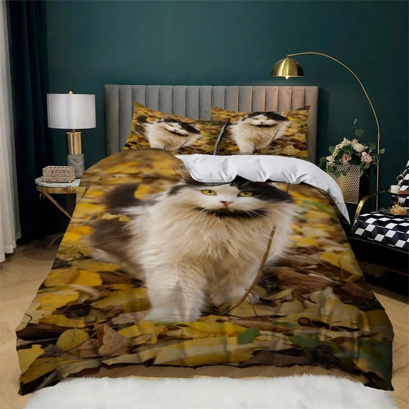 Yellow Cat Twin Duvet Cover Animal Print Twin Bedding Sets Soft Microfiber Comforter Cover and 2 Pillow Shams 20″X26″, Bed Set Duvet Covers with