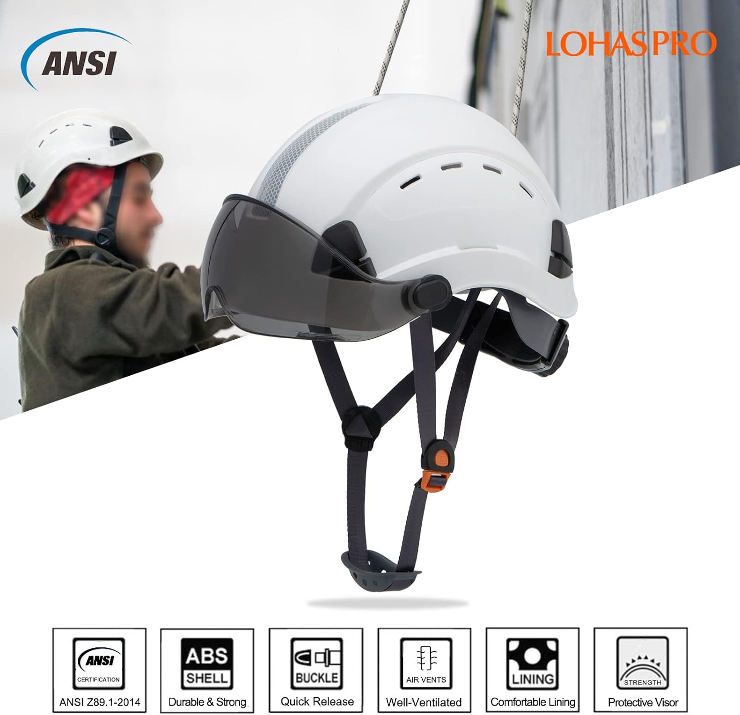 LOHASPRO Casco de seguridad OSHA con visera aprobado por ANSI Z89.1, para hombres y mujeres, adultos, ventilado, arborista, rescate, escalada,