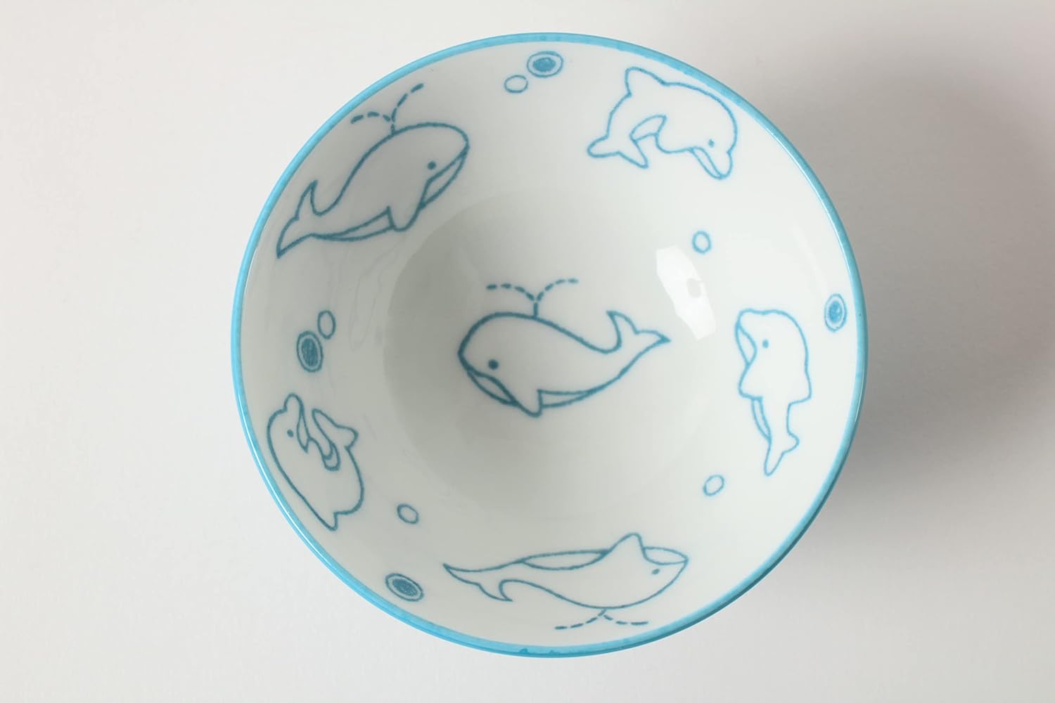 Mino ware Cerámica japonesa Kids Rice Bowl hecho en Japón (importación de Japón) Dolphine & Whale Blue MIC014