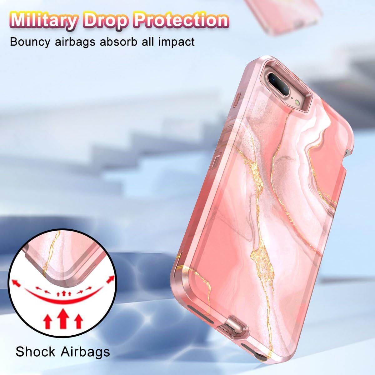 CASEFIV Funda para iPhone 8 Plus, iPhone 7 Plus, iPhone 6 Plus, iPhone 6s Plus, funda para iPhone 6s Plus, mármol resistente a prueba de golpes,