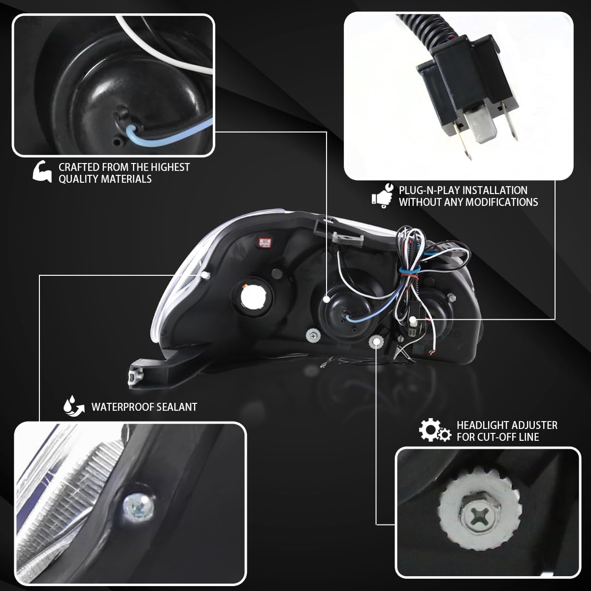 AUTOZENSATION Compatible con faros delanteros Honda Civic 234DR 1996-1998, color negro, L + R Pair