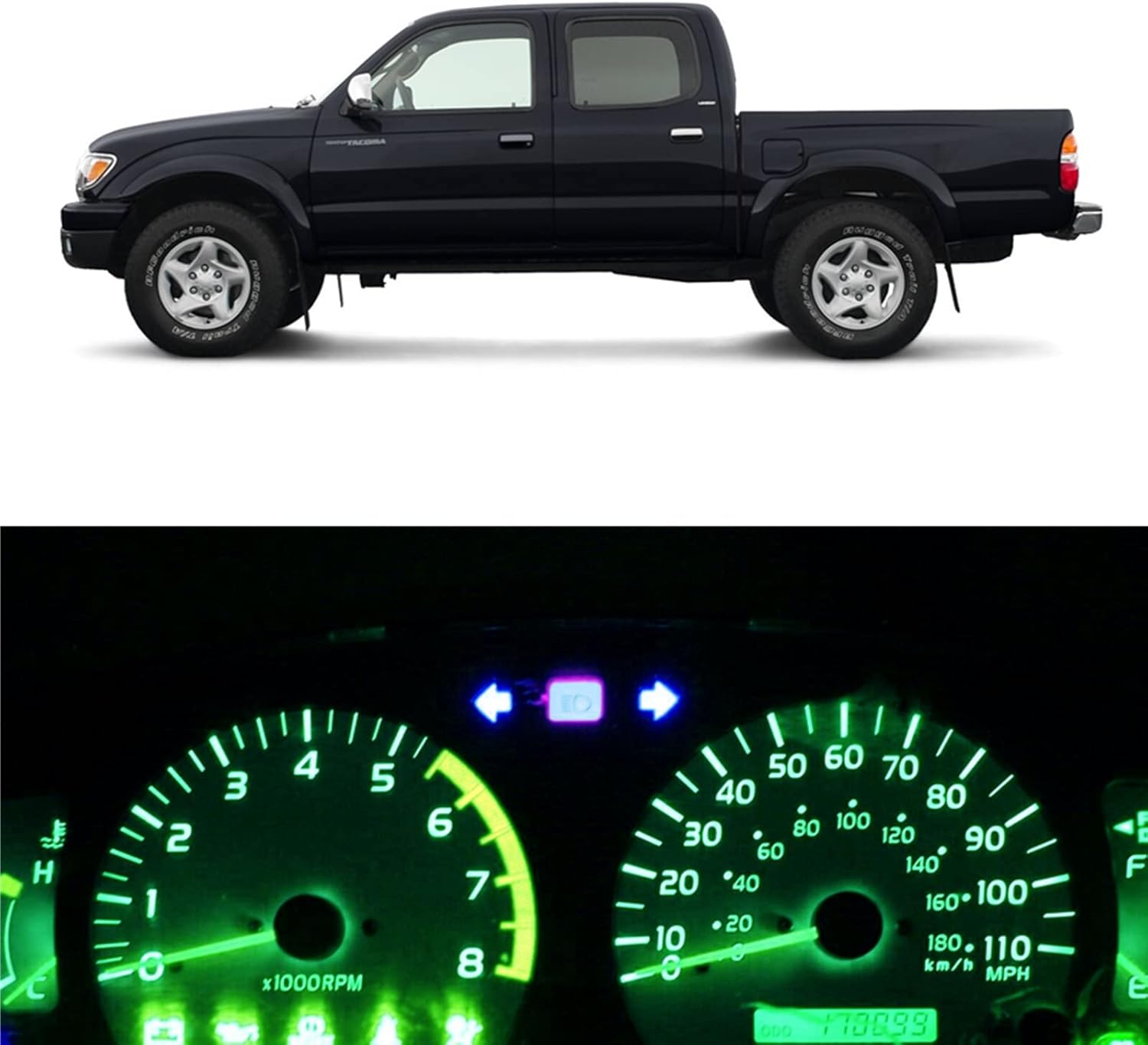 WLJH Kit de bombillas LED para Toyota Tacoma 1995-2004, color verde, para panel de instrumentos, velocímetro, tacómetro, cuentakómetro, odómetro,