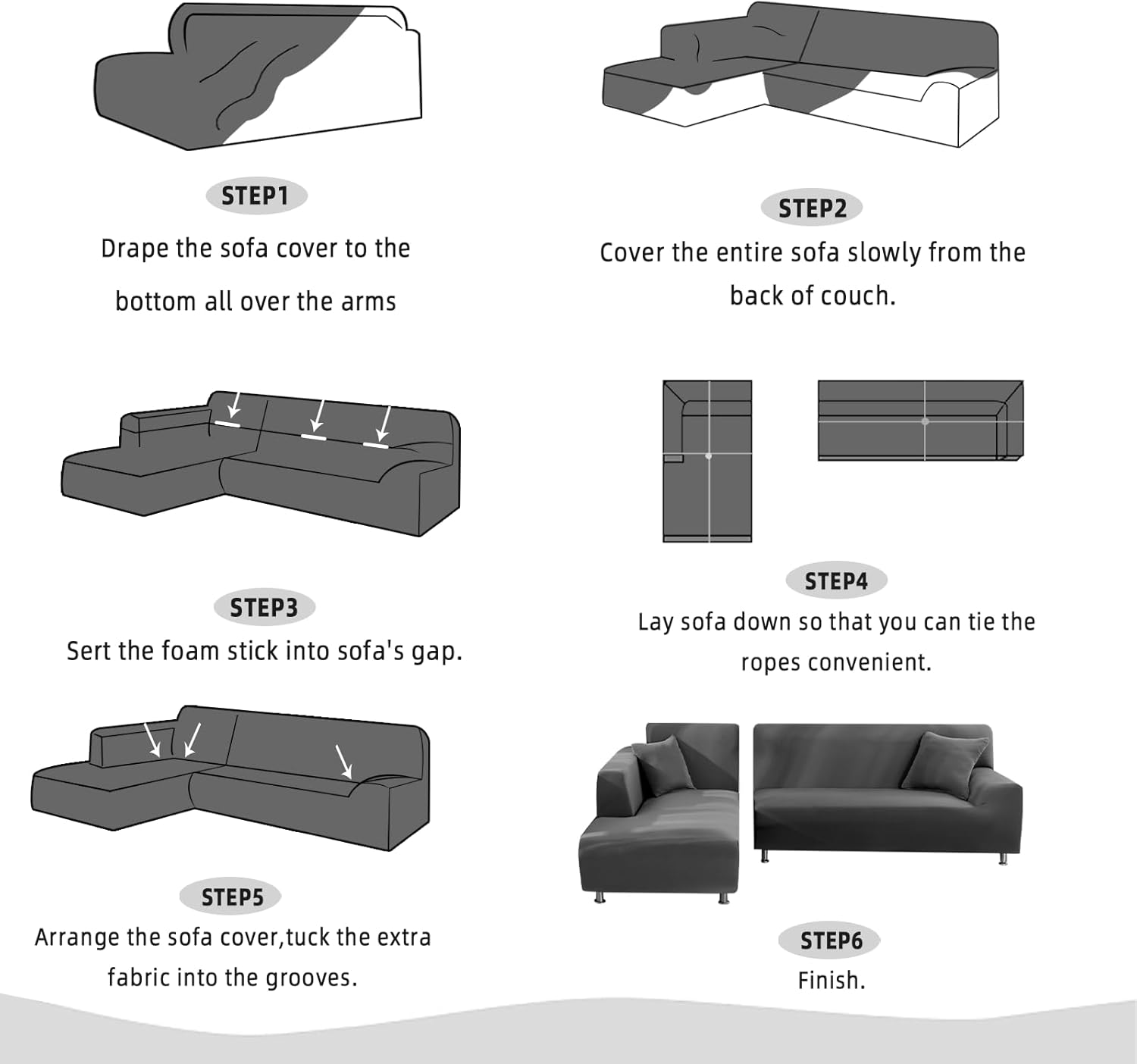 Fundas de almohada de 17.7 x 17.7 in, en forma de L, con 2 fundas de almohada, reversible, elástica, para sofá de 3 plazas+3 plazas, etiqueta negra