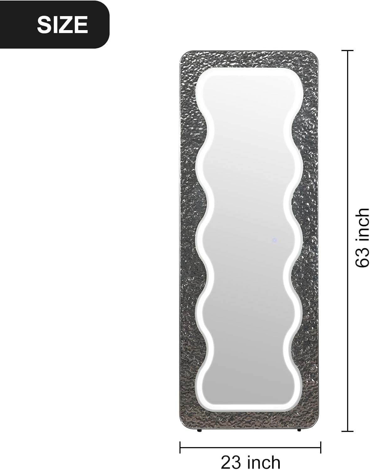 Espejo LED ondulado de longitud completa de 63 x 24 pulgadas, espejo de cuerpo completo irregular, espejo de piso arqueado ondulado, espejo de pared