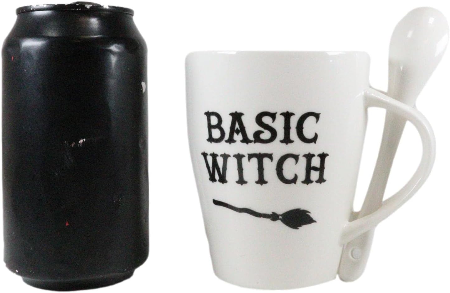 Ebros Gift Wicca Gothic Alchemy Witchcraft Divinity – Juego de taza y cuchara de porcelana con mango integrado de soporte de cuchara de 9 onzas,