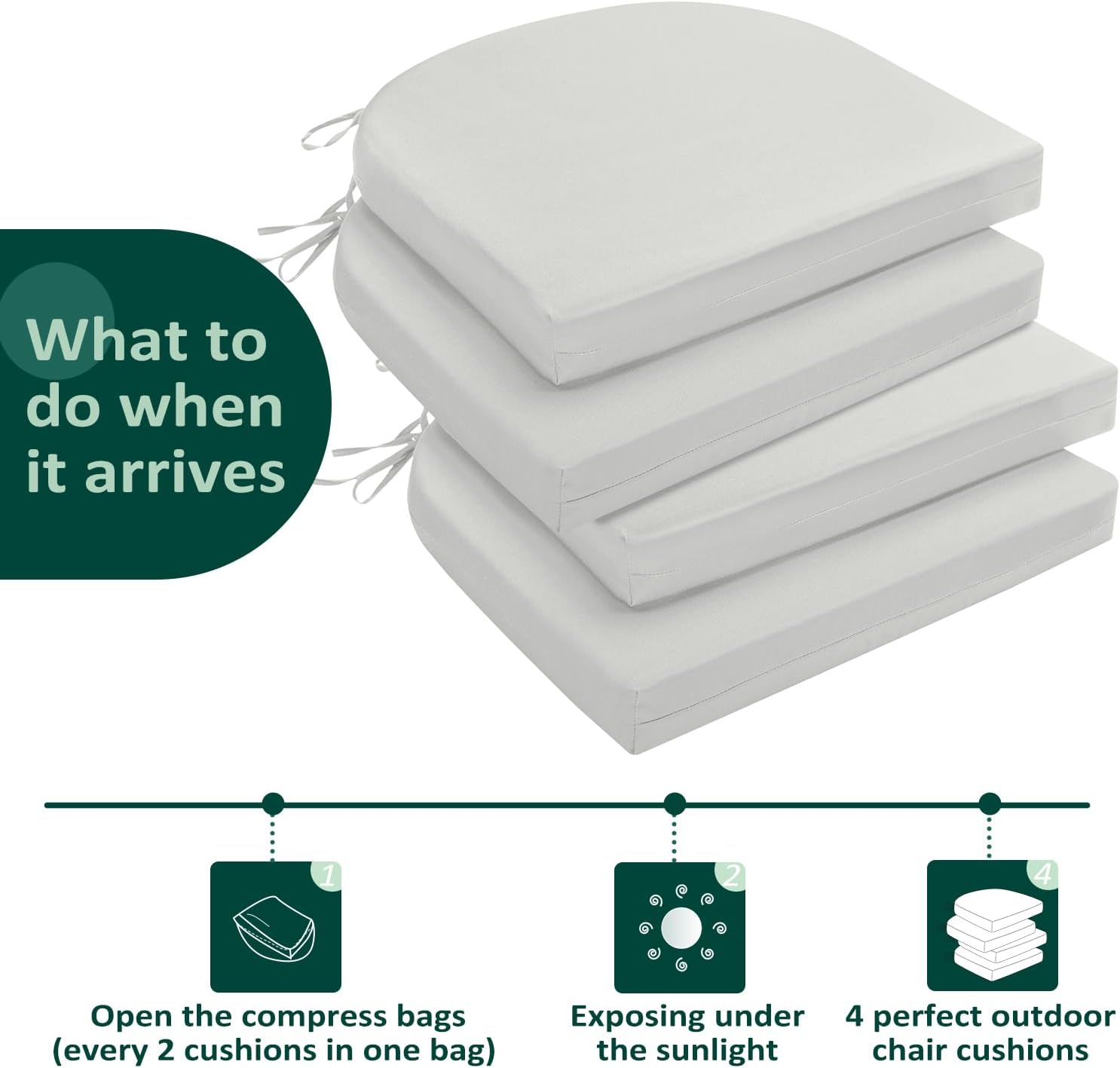 HARBOREST Juego de 4 cojines para sillas de exterior, cojines de esquina redonda impermeables para muebles de patio – Cojines para muebles de patio