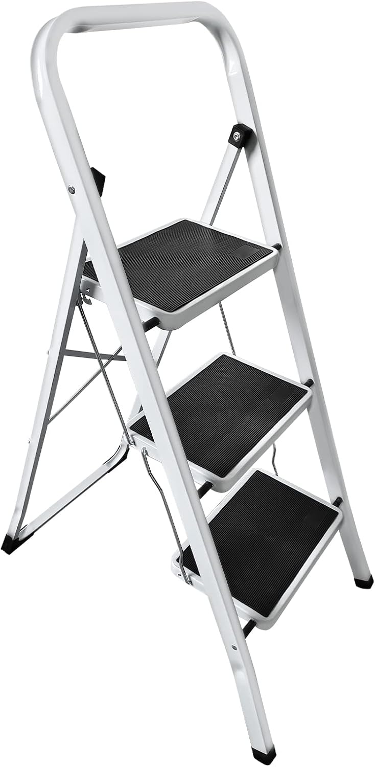 Taburete plegable, escalera plegable de 3 escalones, taburete plegable de 3 escalones, taburete plegable de 3 escalones con pedal antideslizante