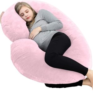 Almohadas de embarazo de 57 pulgadas, almohada de cuerpo completo en forma de C, rosa claro, almohadas de embarazo para dormir, funda de algodón Almohadas de embarazo de 57 pulgadas, almohada de cuerpo completo en forma de C, rosa claro, almohadas de embarazo para dormir, funda de algodón