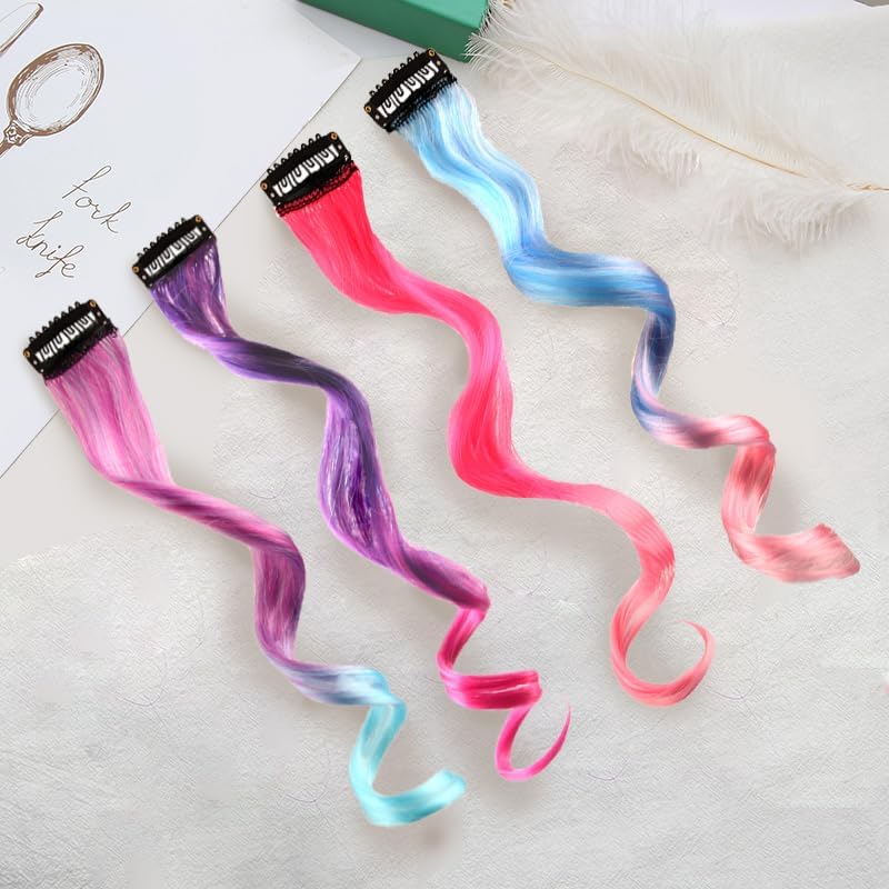 Extensiones de cabello con clip para niños, 4 extensiones de muñeca rizada, peluca de pelo largo de 11 pulgadas para muñeca de niña, regalos de