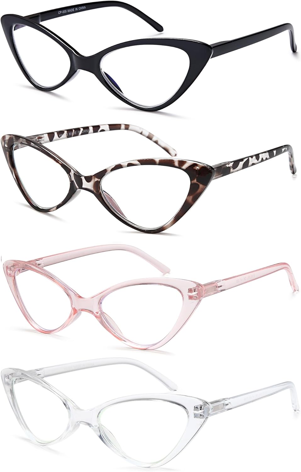 EYEURL Paquete de 4 lentes de lectura para mujer, a la moda, ojo de gato, bloqueo de luz azul, con bisagras de resorte, 2.50 antirreflejosrayos UV