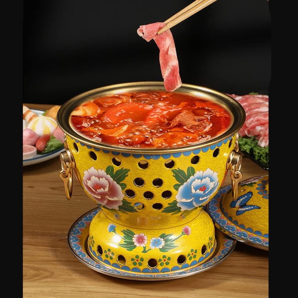 Olla de cobre pequeña de una sola persona Old Beijing Olla caliente de vaca pequeña gorda china tradicional Cloisonne Hot Pot Comercial Alcohol