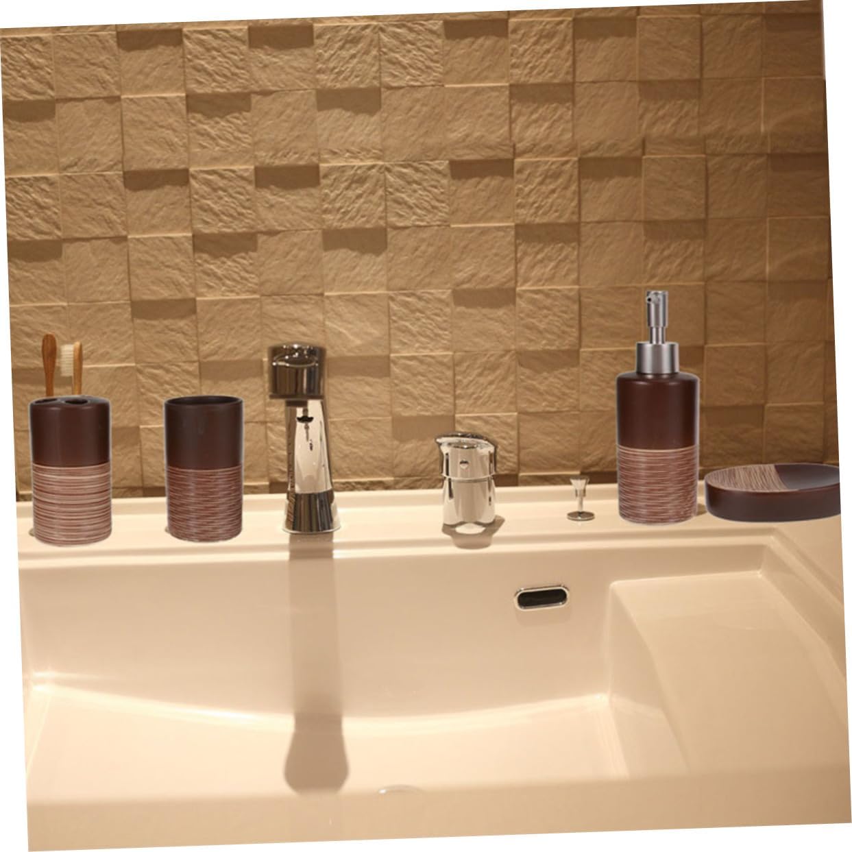 HOMSFOU 4 unids traje vaso enjuague taza ar accesorios cerámica baño jabón dispensador de baño accesorios de baño soporte de jabón de cocina soporte