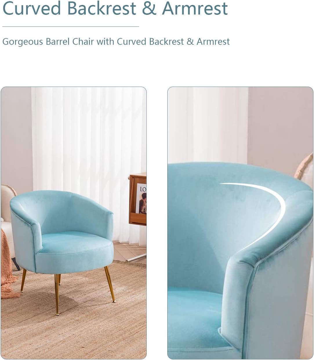 KIVENJAJA Accent Barrel – Silla moderna tapizada de terciopelo, sillón tapizado para sala de estar, dormitorio, espacio pequeño, felpa con patas de