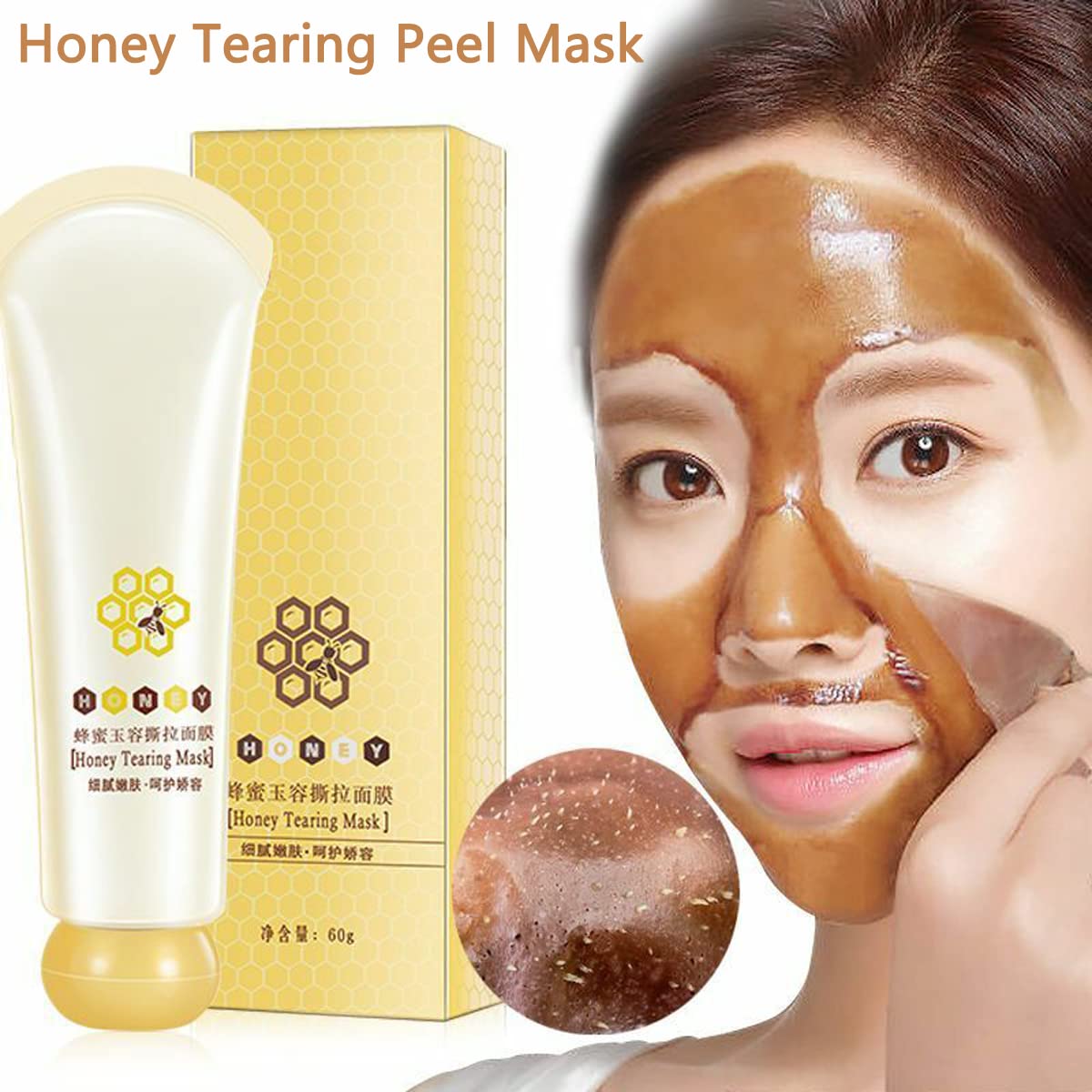Máscara facial rasgante de miel, control de aceite, sin dolor, espinillas y piel muerta, mascarilla facial de 24 unidades, máscara de miel para