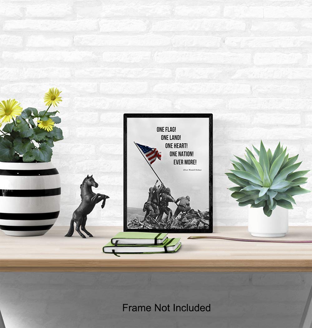 American Flag Wall Art – Marine Flag – Iwo Jima Wall Art Decorations – Marine Corps Photo – Patriotic Gifts for Men, Military Veterans – Office,