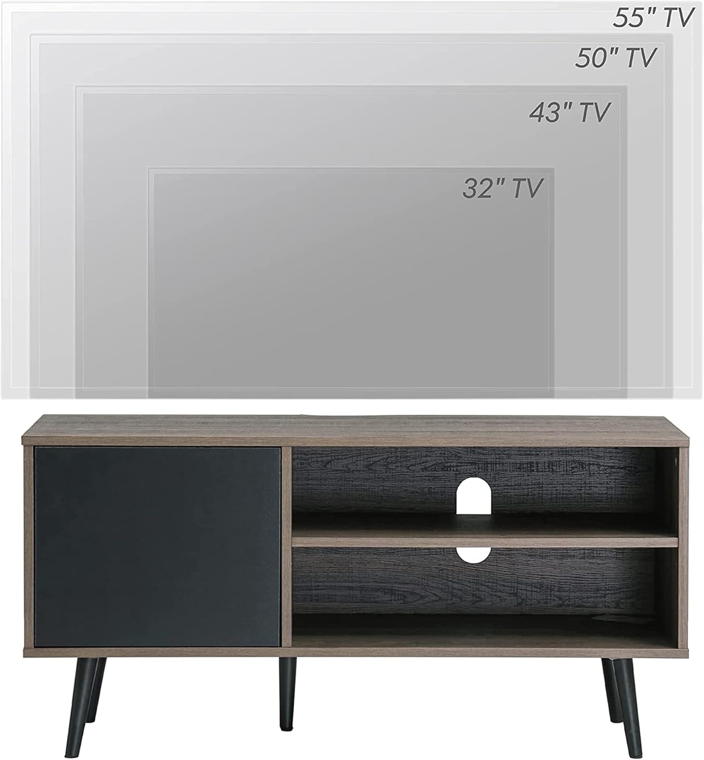 WAMPAT Soporte de TV moderno de mediados de siglo para pantalla plana de 55 pulgadas, gabinete de TV de madera con almacenamiento, centro de