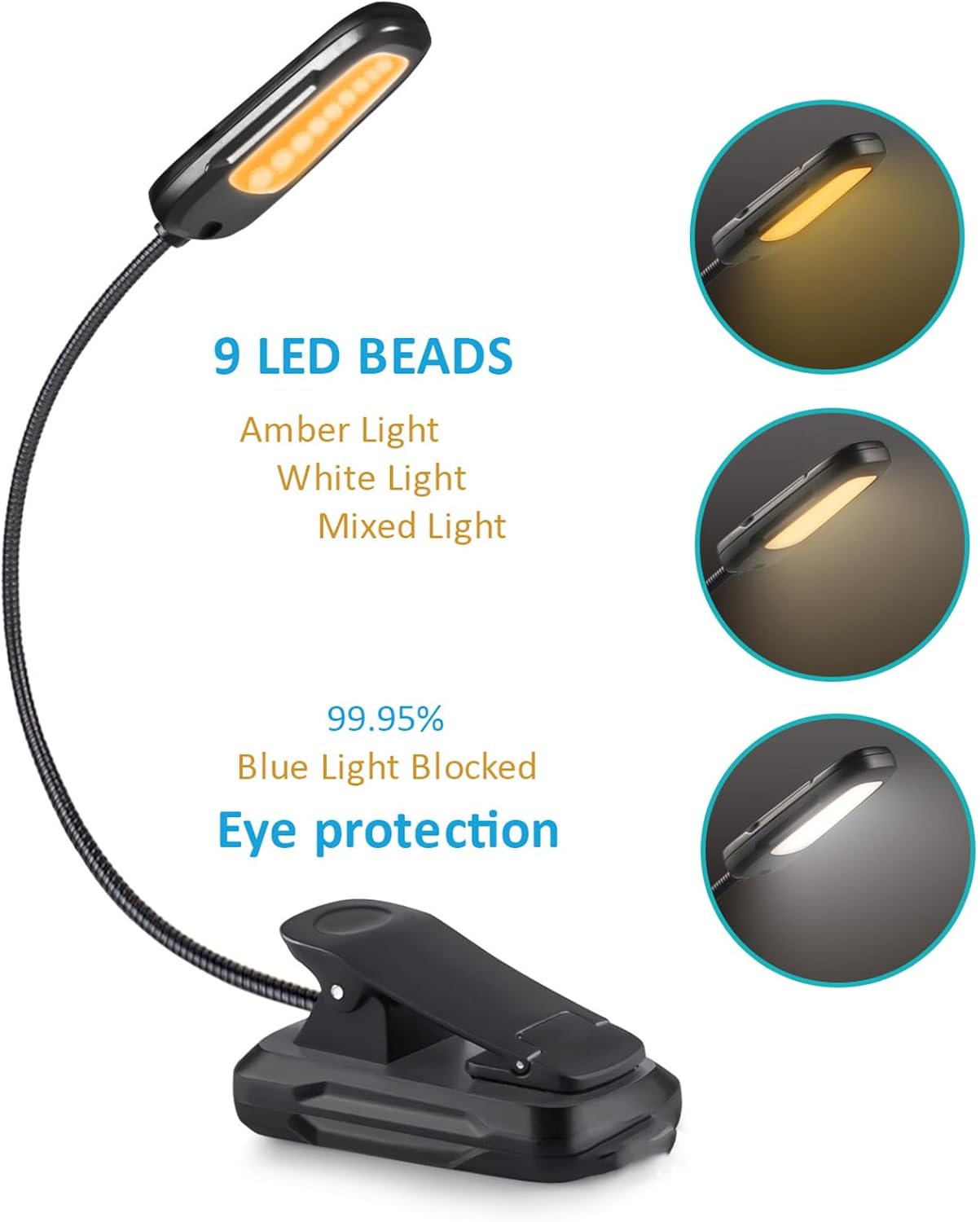 Desk Lamp, 3 Color Modes & 3 Brightness LED Reading Light with Clamp, Flexible Gooseneck Book Light for Kids Reading Book in Bed at Night Clip on
