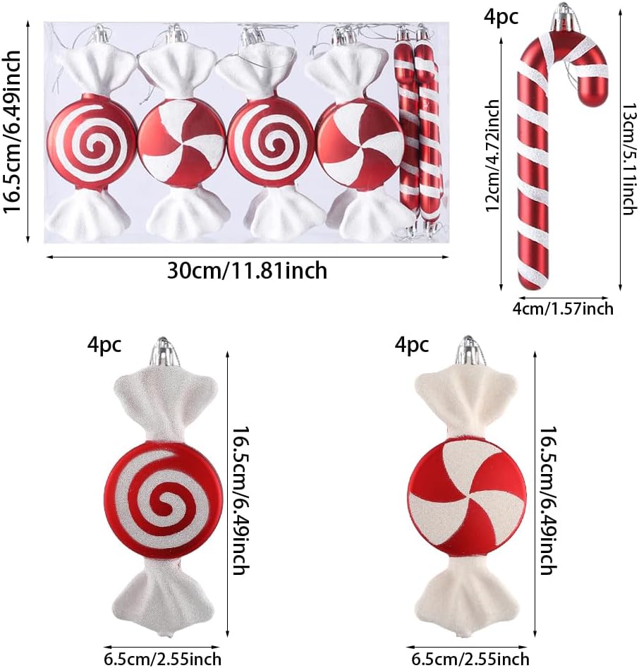 12 adornos de bastón de caramelo de piruleta de Navidad, colgantes de bastón de caramelo para árbol de Navidad, manualidades de 6.5 pulgadas,