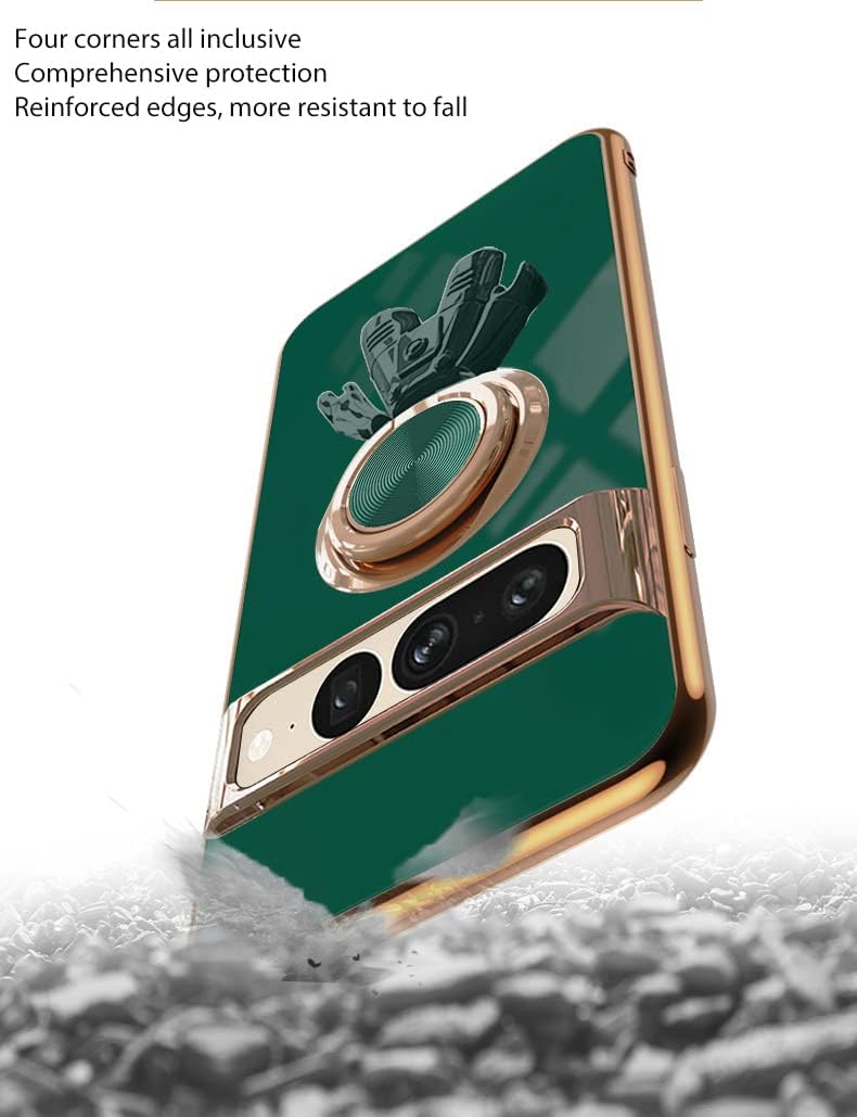 Funda compatible con Google Pixel 7 Pro con soporte de anillo, patrón de astronauta giratorio de 360, color negro, funda protectora delgada de