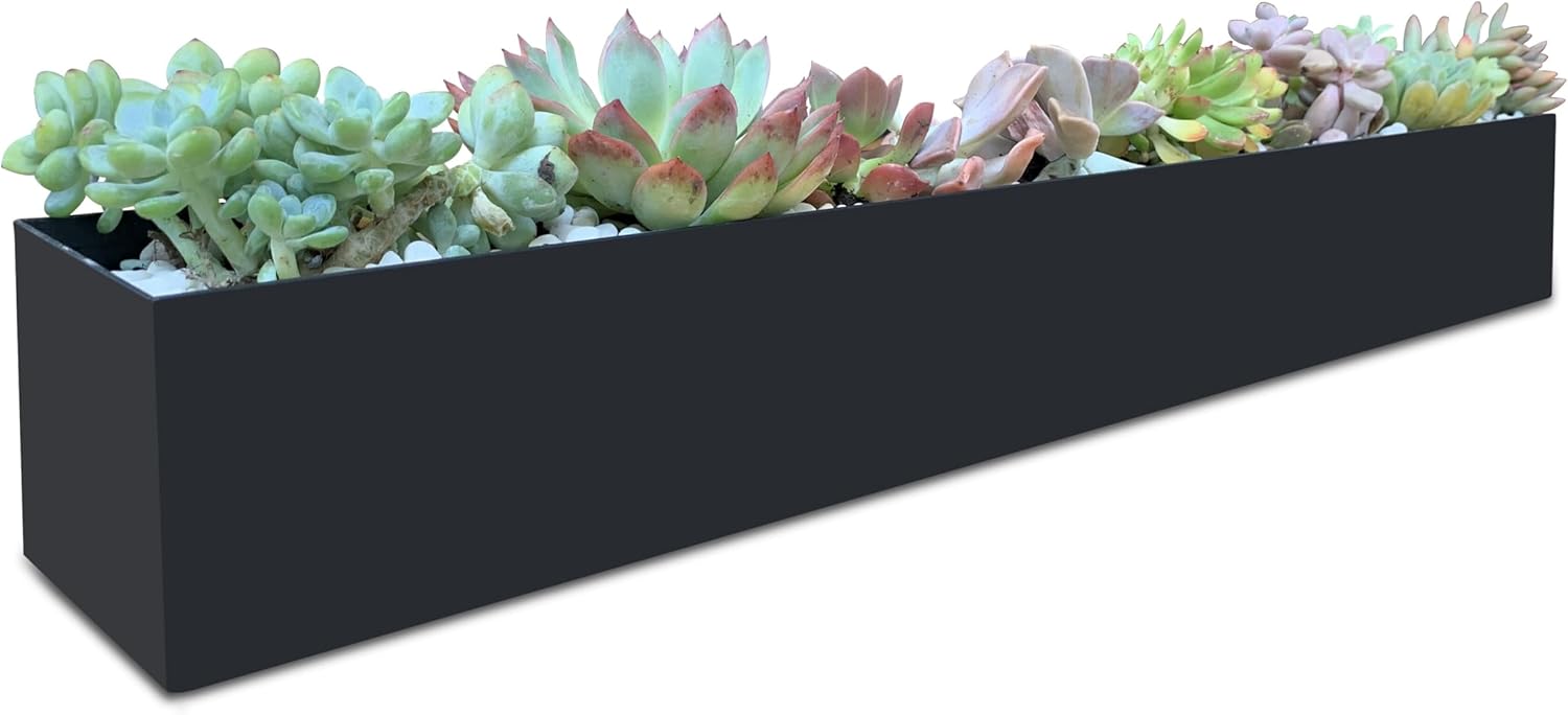 Macetero rectangular de metal moderno para suculentas, maceta decorativa para interiores y exteriores de 32 pulgadas, maceta decorativa para