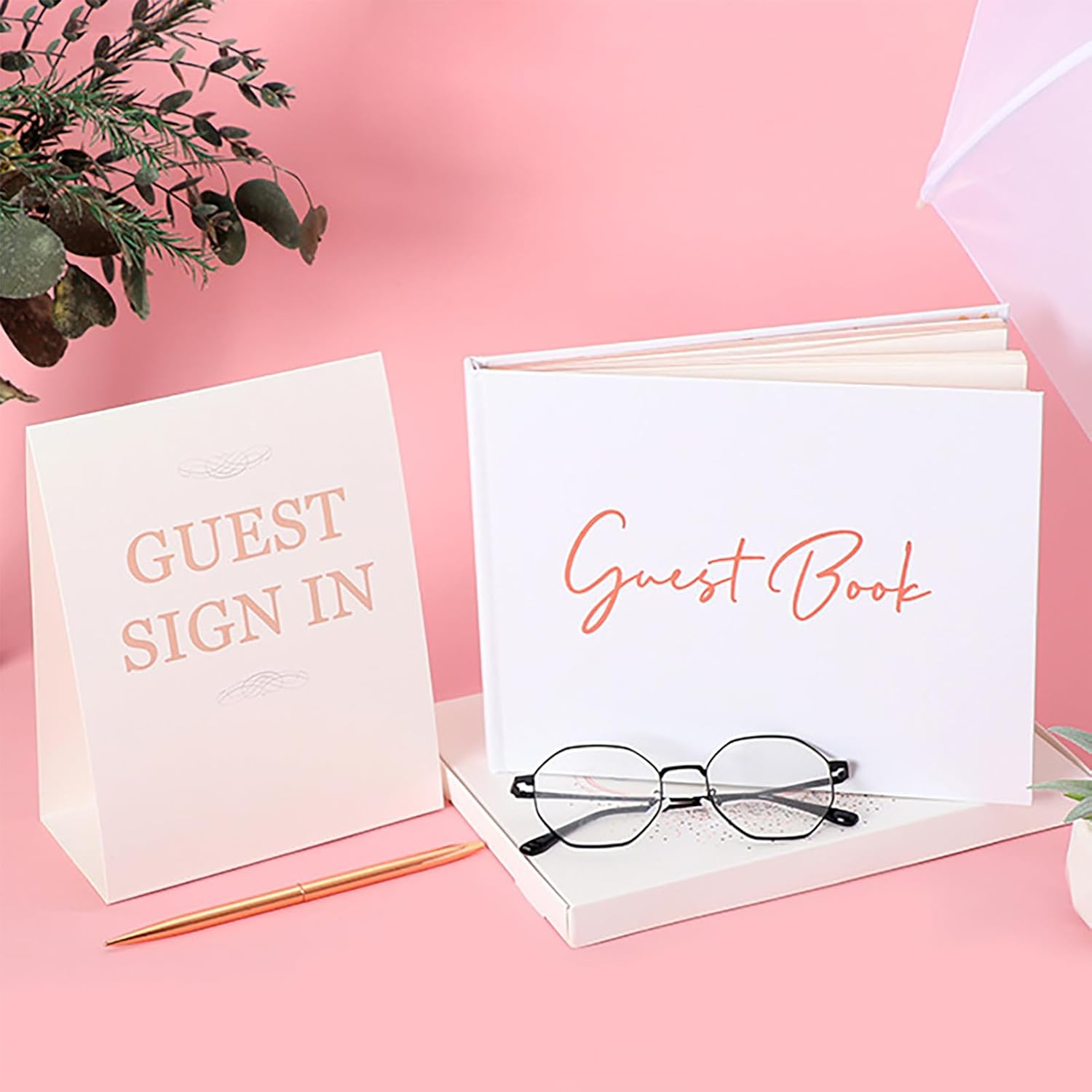 Libro de invitados de boda con bolígrafo, planificador de boda para inicio de sesión de invitados, decoraciones de cumpleaños 50, libros de votos