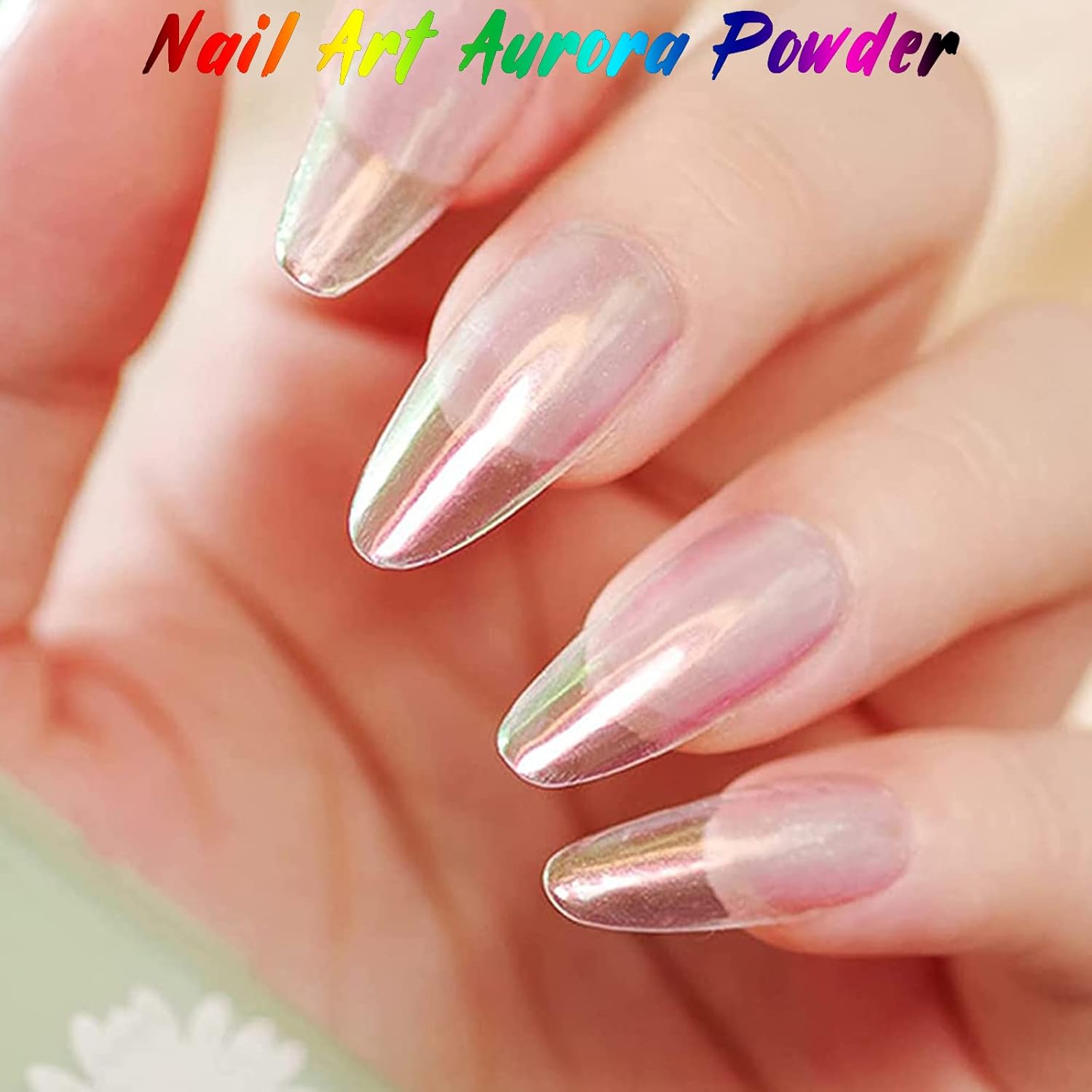 2 cajas de uñas de cromo perla con efecto espejo, uñas de concha de hada, polvo holográfico aurora iridiscente nacarado pigmento de manicura arco