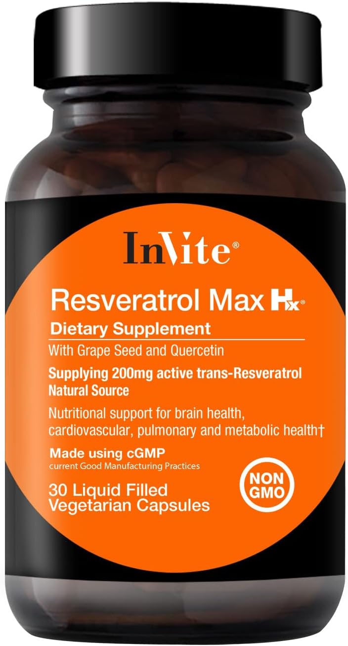 Invite Health Resveratrol Max Hx – Apoya la salud cerebral, así como la salud cardiovascular, pulmonar y metabólica – 200 mg de trans-resveratrol