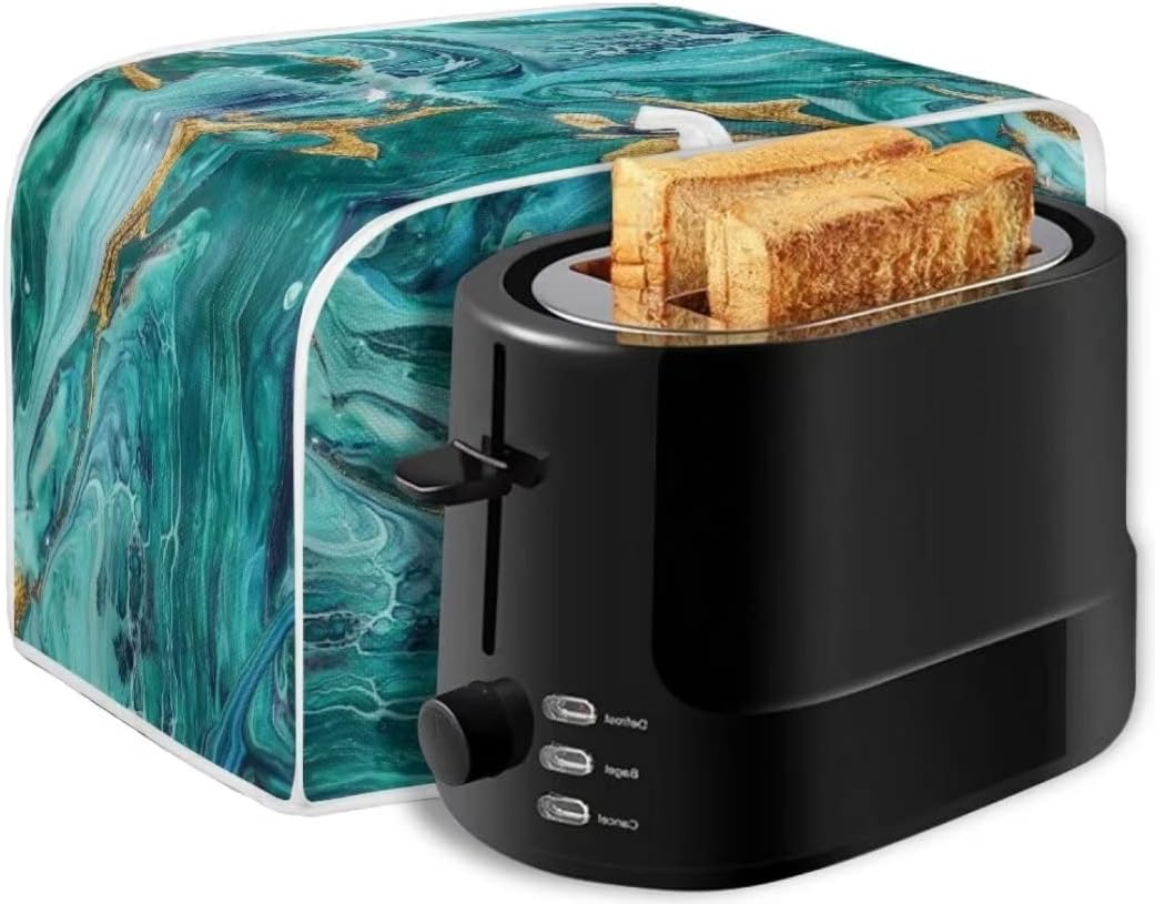 Cubierta para tostadora de mármol verde mar, 4 rebanadas, para hacer pan, bolsa organizadora de asador de cocina para electrodomésticos pequeños,