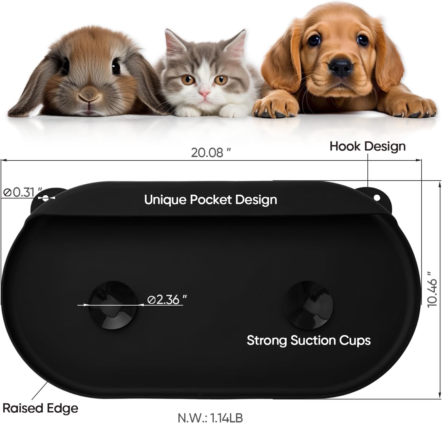 Tapete de comida para perros y gatos, fácil de limpiar, apto para lavavajillas, de silicona, impermeable, con borde alto, tapete antideslizante