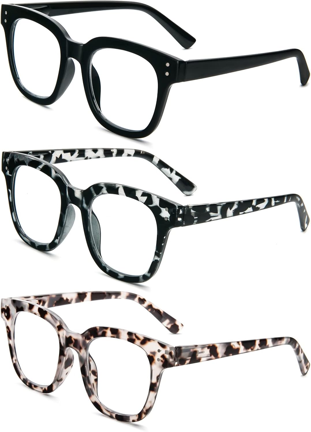 MMOWW Oversized Square Reading Glasses Fashion Cute Blue Light Blocking Computer Readers for Women 3 Pack
