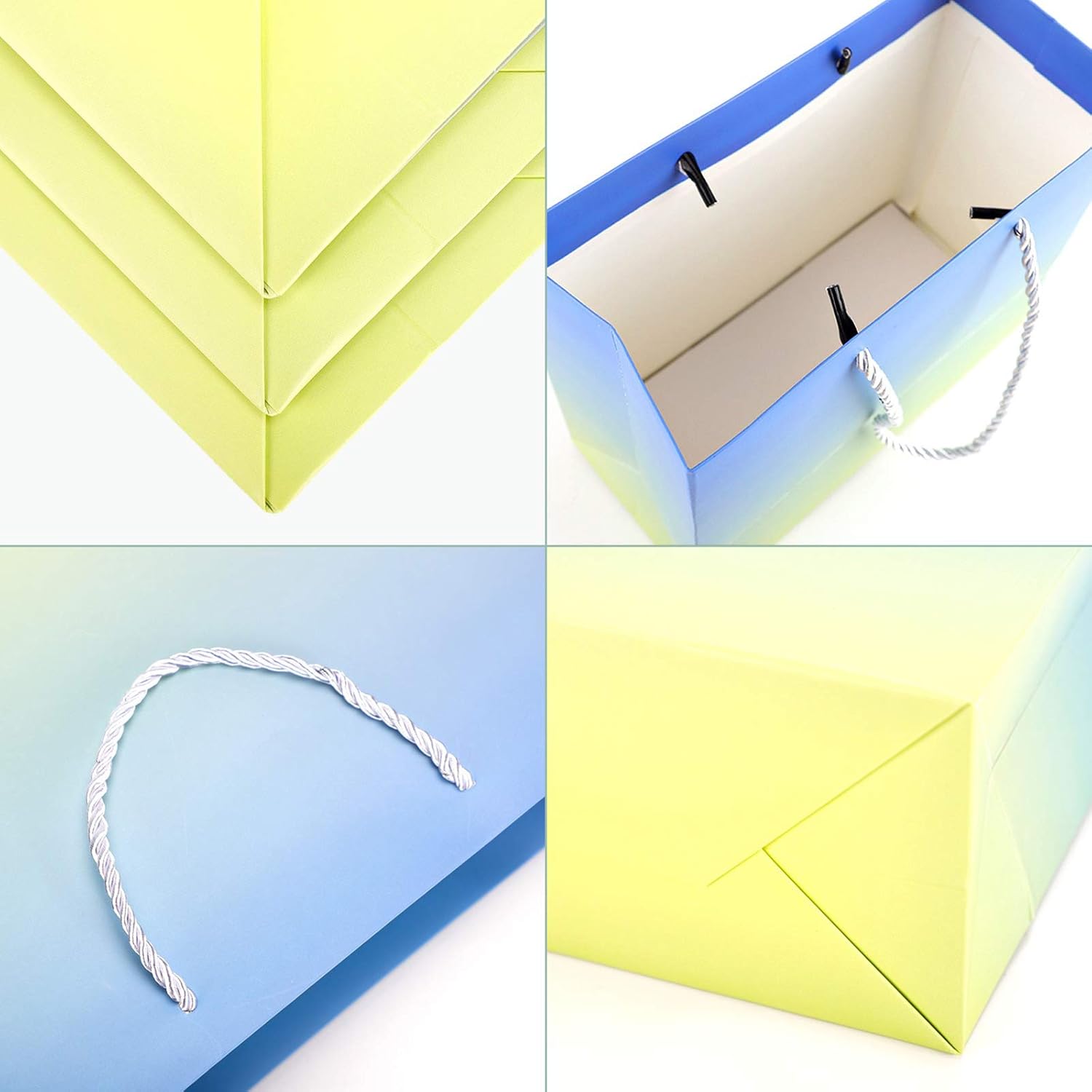 EUSOAR Bolsas de regalo de papel, 30 unidades de 3 colores mezclados de 10.6 x 3.1 x 8.3 pulgadas, bolsas de compras de papel kraft con asas, bolsas