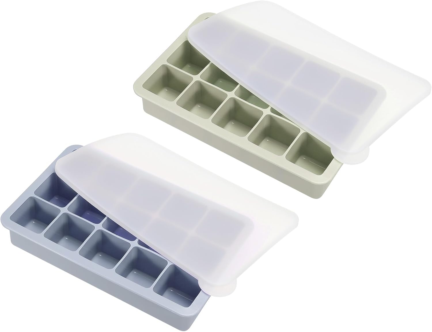 MECCANIXITY Moldes para cubitos de hielo (juego de 2), bandeja de cubitos de hielo de 15 rejillas con tapa para cóctel, jugo, bebida casera (verde,