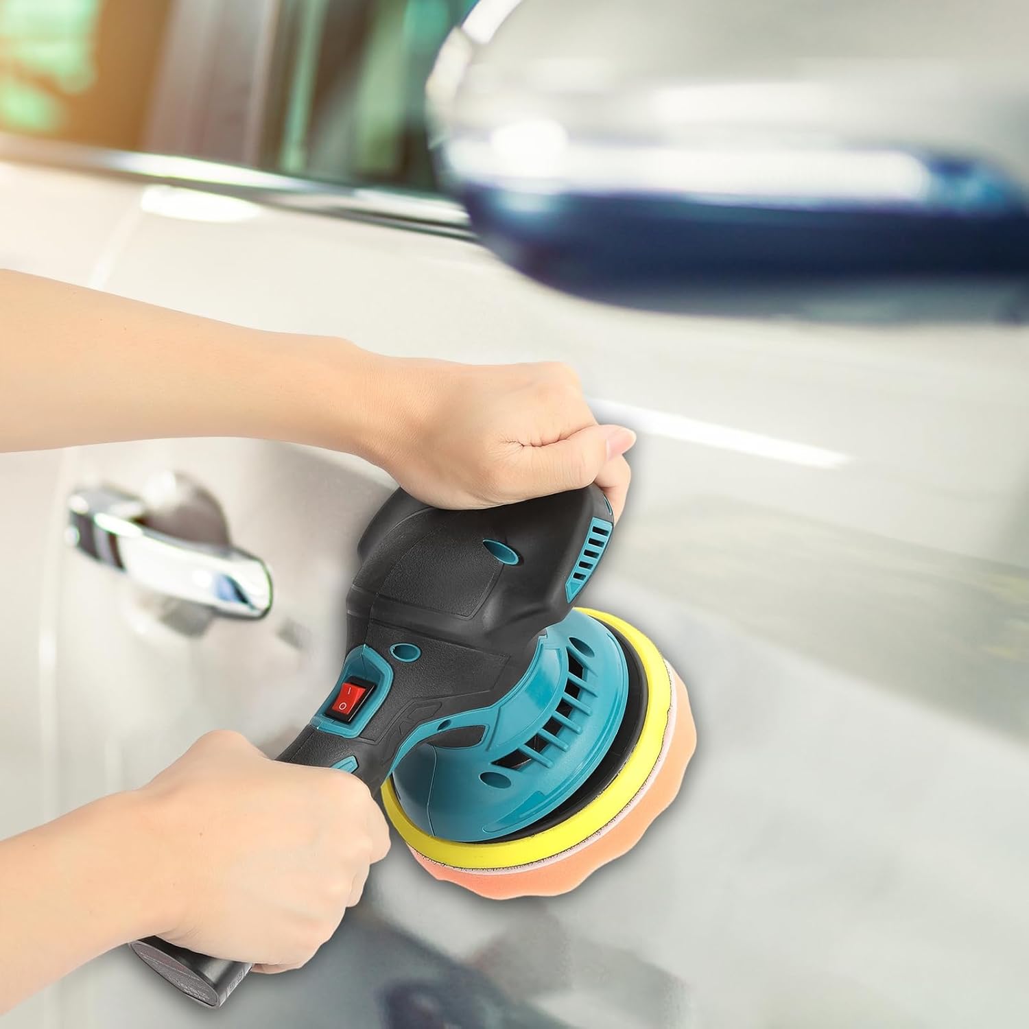 Pulidora inalámbrica para automóvil, máquina pulidora con 2 piezas de batería de 12 V con 6 velocidades variables, pulidor de doble acción con