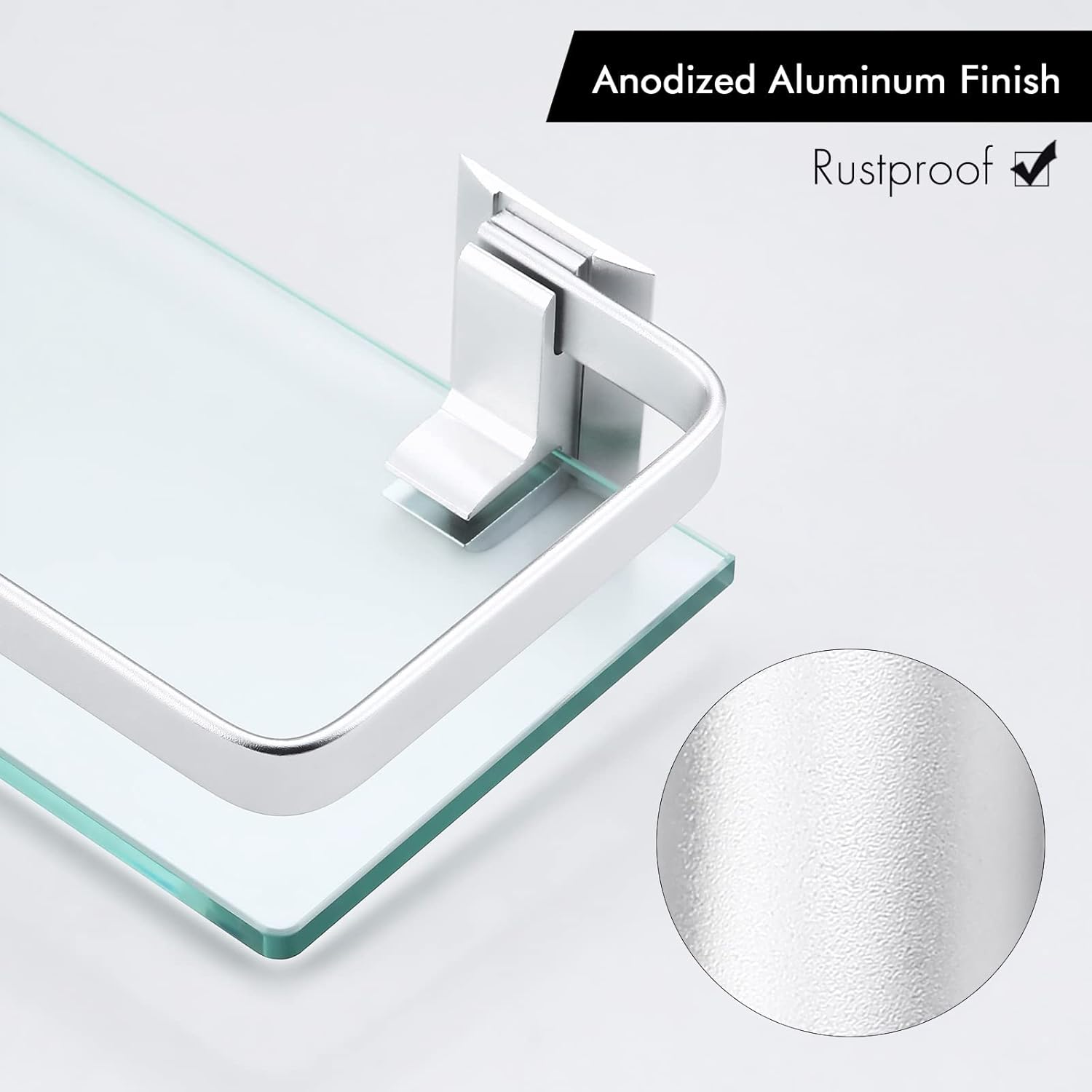 KES Estante de baño de vidrio, estantería de vidrio para pared, estante de baño con barra de esquina, estante rectangular montado en la pared a