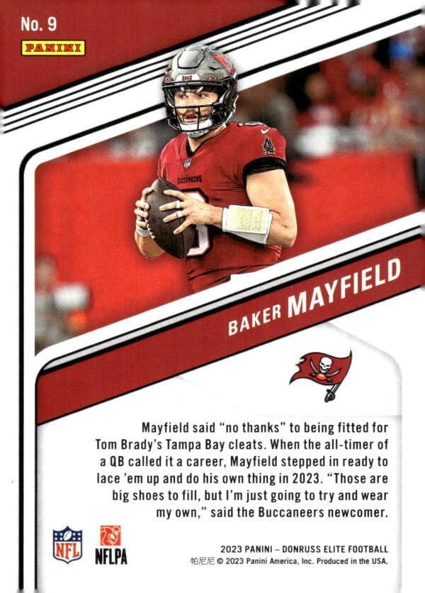 2023 Donruss Elite #9 Baker Mayfield Tampa Bay Buccaneers Official NFL Football Card in Raw (NM or Better) Condition