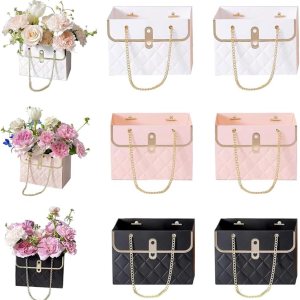 NADUSEP Caja de regalo de papel de flores de 6 piezas, cubo de almacenamiento de ramo de floristería con caja de regalo de cadena de metal, cajas de NADUSEP Caja de regalo de papel de flores de 6 piezas, cubo de almacenamiento de ramo de floristería con caja de regalo de cadena de metal, cajas de