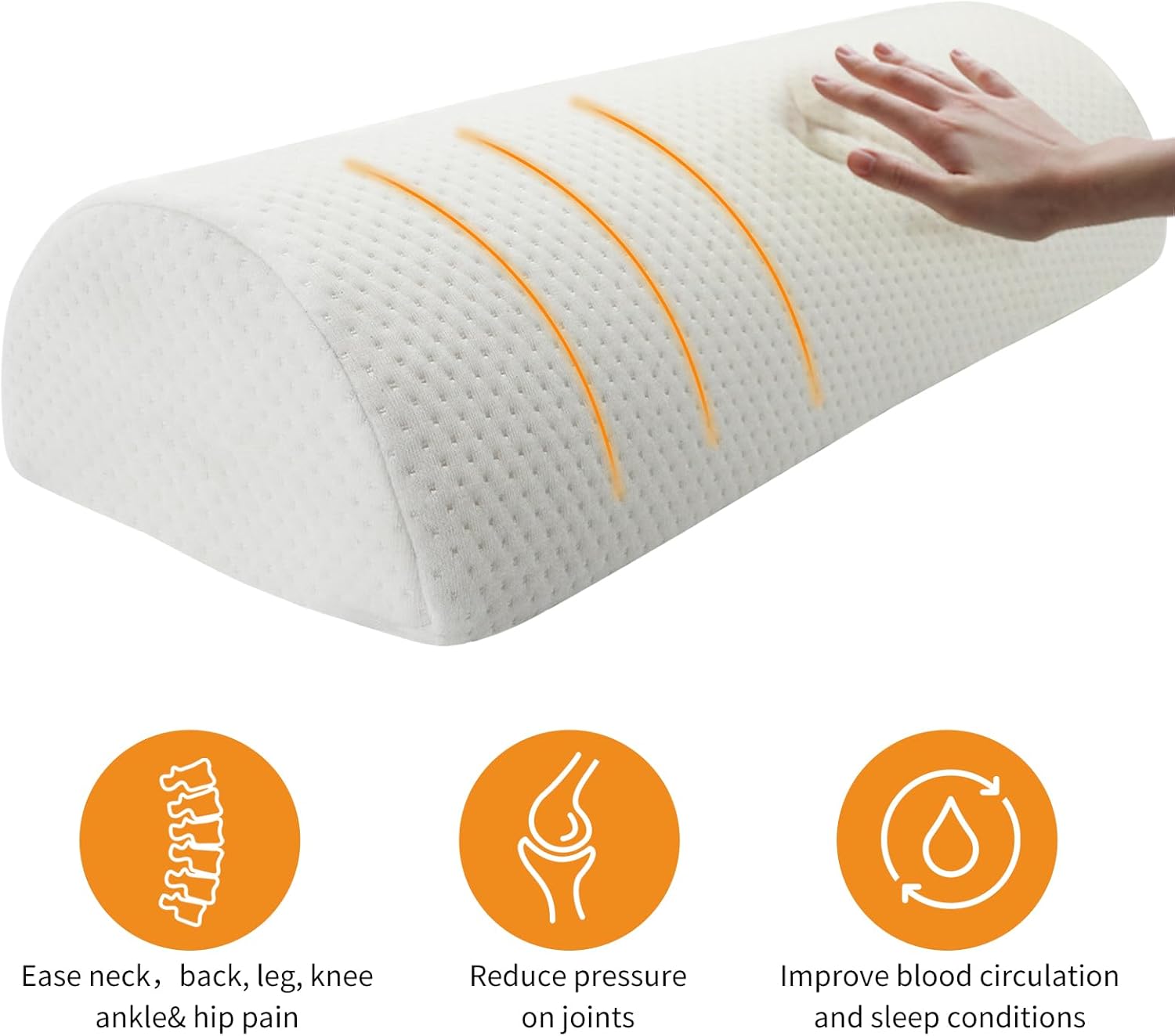 Almohada de media luna, perfecta para piernas, rodillas, espalda baja, tobillo y cabeza. Soporte lumbar versátil para cama, incluye espuma