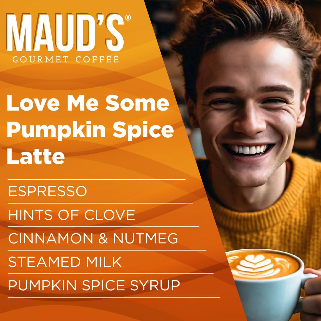 Maud’s Pumpkin Spice Latte (Love Me Some Pumpkin Spice), 18 ct. Cápsulas de café reciclables con sabor a especias de calabaza de una sola porción